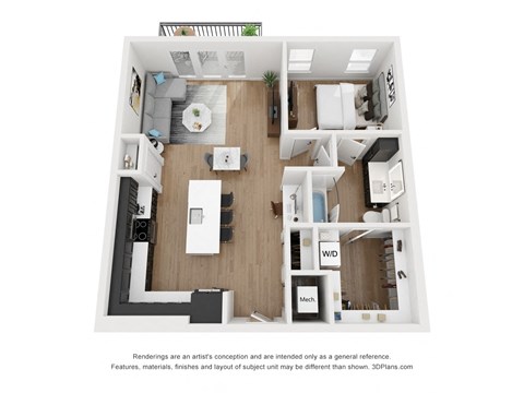 Floor plan for 1 bed, 1 bath, 825 sqft